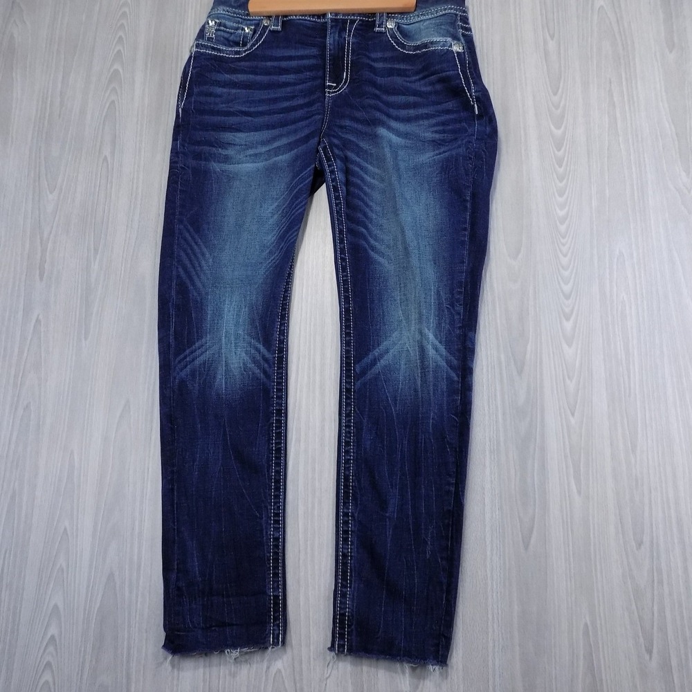 Miss Me Curvy Ankle Skinny Jeans Womens 29 Dark Wash Thick Stitch E3765VAKA